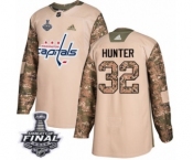 Youth Adidas Washington Capitals #32 Dale Hunter Authentic Camo Veterans Day Practice 2018 Stanley Cup Final NHL Jersey