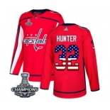 Youth Adidas Washington Capitals #32 Dale Hunter Authentic Red USA Flag Fashion 2018 Stanley Cup Final Champions NHL Jersey