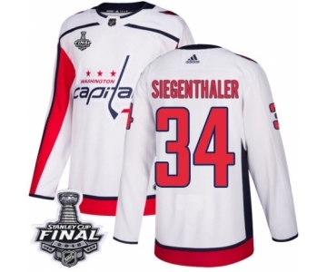 Youth Adidas Washington Capitals #34 Jonas Siegenthaler Authentic White Away 2018 Stanley Cup Final NHL Jersey