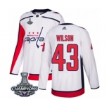 Youth Adidas Washington Capitals #43 Tom Wilson Authentic White Away 2018 Stanley Cup Final Champions NHL Jersey