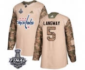 Youth Adidas Washington Capitals #5 Rod Langway Authentic Camo Veterans Day Practice 2018 Stanley Cup Final NHL Jersey