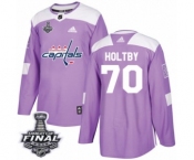 Youth Adidas Washington Capitals #70 Braden Holtby Authentic Purple Fights Cancer Practice 2018 Stanley Cup Final NHL Jersey