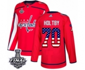 Youth Adidas Washington Capitals #70 Braden Holtby Authentic Red USA Flag Fashion 2018 Stanley Cup Final NHL Jersey