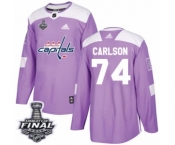 Youth Adidas Washington Capitals #74 John Carlson Authentic Purple Fights Cancer Practice 2018 Stanley Cup Final NHL Jersey