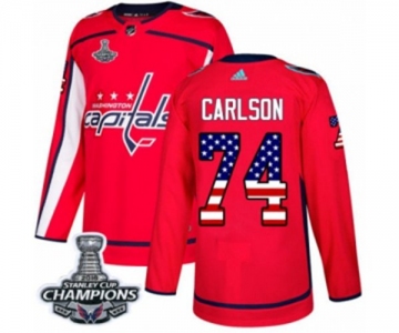 Youth Adidas Washington Capitals #74 John Carlson Authentic Red USA Flag Fashion 2018 Stanley Cup Final Champions NHL Jersey