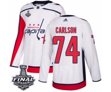 Youth Adidas Washington Capitals #74 John Carlson Authentic White Away 2018 Stanley Cup Final NHL Jersey