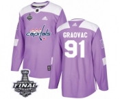 Youth Adidas Washington Capitals #91 Tyler Graovac Authentic Purple Fights Cancer Practice 2018 Stanley Cup Final NHL Jersey