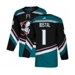 Anaheim Ducks #1 Lukas Dostal Authentic Black Teal Alternate Hockey Jersey