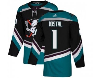 Anaheim Ducks #1 Lukas Dostal Authentic Black Teal Alternate Hockey Jersey