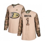 Anaheim Ducks #1 Lukas Dostal Authentic Camo Veterans Day Practice Hockey Jersey