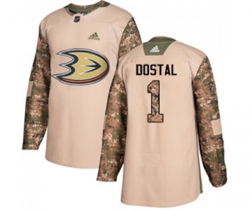 Anaheim Ducks #1 Lukas Dostal Authentic Camo Veterans Day Practice Hockey Jersey