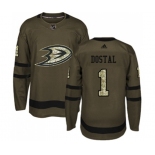 Anaheim Ducks #1 Lukas Dostal Authentic Green Salute to Service Hockey Jersey