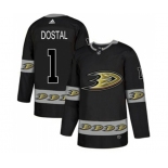 Anaheim Ducks #1 Lukas Dostal Premier Black Team Logo Fashion Hockey Jersey