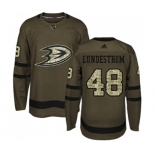 Anaheim Ducks #48 Isac Lundestrom Authentic Green Salute to Service Hockey Jersey