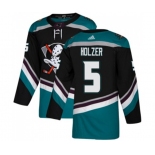 Anaheim Ducks #5 Korbinian Holzer Authentic Black Teal Alternate Hockey Jersey