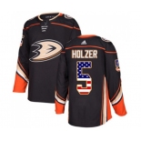 Anaheim Ducks #5 Korbinian Holzer Authentic Black USA Flag Fashion Hockey Jersey