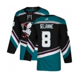 Anaheim Ducks #8 Teemu Selanne Authentic Black Teal Alternate Hockey Jersey