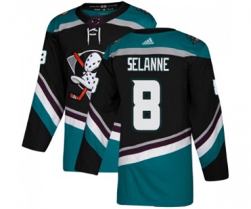 Anaheim Ducks #8 Teemu Selanne Authentic Black Teal Alternate Hockey Jersey