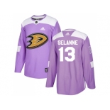 Men Adidas Anaheim Ducks #13 Teemu Selanne Purple Authentic Fights Cancer Stitched NHL Jersey