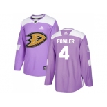 Men Adidas Anaheim Ducks #4 Cam Fowler Purple Authentic Fights Cancer Stitched NHL Jersey