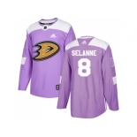 Men Adidas Anaheim Ducks #8 Teemu Selanne Purple Authentic Fights Cancer Stitched NHL Jersey