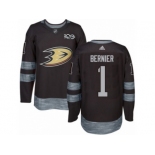 Men's Adidas Anaheim Ducks #1 Jonathan Bernier Authentic Black 1917-2017 100th Anniversary NHL Jersey