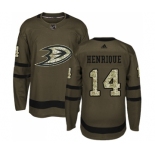 Men's Adidas Anaheim Ducks #14 Adam Henrique Authentic Green Salute to Service NHL Jersey