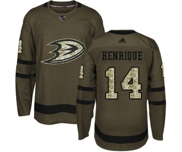 Men's Adidas Anaheim Ducks #14 Adam Henrique Premier Green Salute to Service NHL Jersey