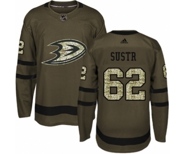 Men's Adidas Anaheim Ducks #62 Andrej Sustr Authentic Green Salute to Service NHL Jersey