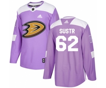 Men's Adidas Anaheim Ducks #62 Andrej Sustr Authentic Purple Fights Cancer Practice NHL Jersey