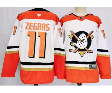 Men's Anaheim Ducks #11 Trevor Zegras White Orange 2024-25 Stitched Jersey