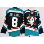 Men's Anaheim Ducks #8 Teemu Selanne Black Teal 2024-25 Stitched Jersey