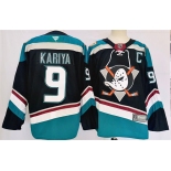 Men's Anaheim Ducks #9 Paul Kariya Black Teal 2024-25 Stitched Jersey