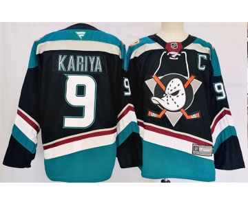 Men's Anaheim Ducks #9 Paul Kariya Black Teal 2024-25 Stitched Jersey