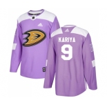 Men's Anaheim Ducks #9 Paul Kariya Purple Authentic Fights Cancer Stitched NHL Jersey