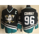 Men's Anaheim Ducks #96 Charlie Conway Mighty Ducks Movie Black Green Ice Hockey Jerseys