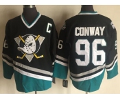 Men's Anaheim Ducks #96 Charlie Conway Mighty Ducks Movie Black Green Ice Hockey Jerseys