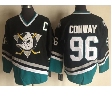 Men's Anaheim Ducks #96 Charlie Conway Mighty Ducks Movie Black Green Ice Hockey Jerseys