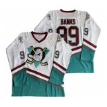 Men's Anaheim Ducks #99 Adam Banks Mighty Ducks 1995-96 Mighty Movie White Green Jersey