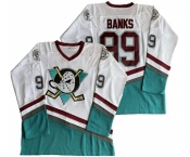 Men's Anaheim Ducks #99 Adam Banks Mighty Ducks 1995-96 Mighty Movie White Green Jersey