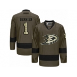 Men's Reebok Anaheim Ducks #1 Jonathan Bernier Authentic Green Salute to Service NHL Jersey