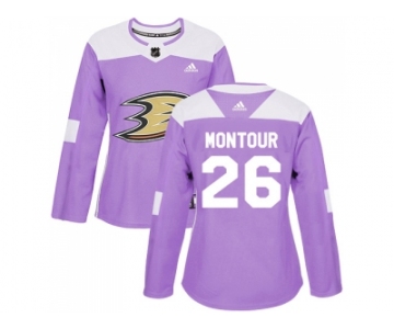 Women Adidas Anaheim Ducks #26 Brandon Montour Purple Authentic Fights Cancer Stitched NHL Jersey