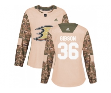 Women Adidas Anaheim Ducks #36 John Gibson Camo Authentic 2017 Veterans Day Stitched NHL Jersey