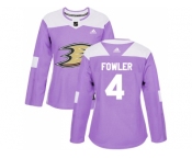 Women Adidas Anaheim Ducks #4 Cam Fowler Purple Authentic Fights Cancer Stitched NHL Jersey