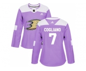 Women Adidas Anaheim Ducks #7 Andrew Cogliano Purple Authentic Fights Cancer Stitched NHL Jersey