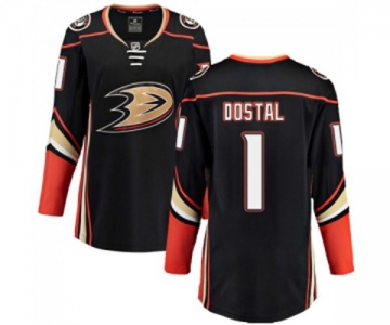 Women Anaheim Ducks #1 Lukas Dostal Authentic Black Home Fanatics Branded Breakaway Hockey Jersey