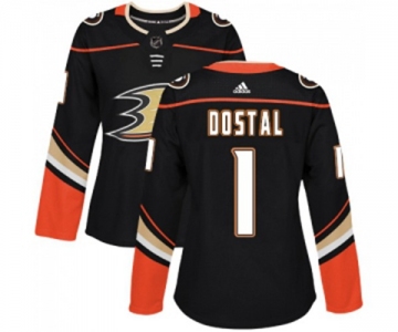 Women Anaheim Ducks #1 Lukas Dostal Authentic Black Home Hockey Jersey