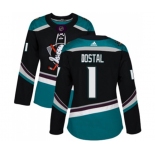 Women Anaheim Ducks #1 Lukas Dostal Authentic Black Teal Alternate Hockey Jersey