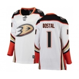 Women Anaheim Ducks #1 Lukas Dostal Authentic White Away Fanatics Branded Breakaway Hockey Jersey