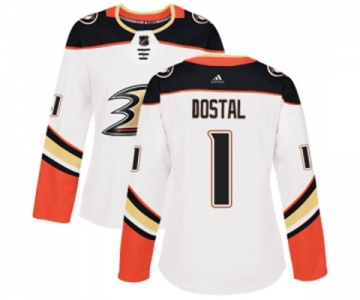 Women Anaheim Ducks #1 Lukas Dostal Authentic White Away Hockey Jersey